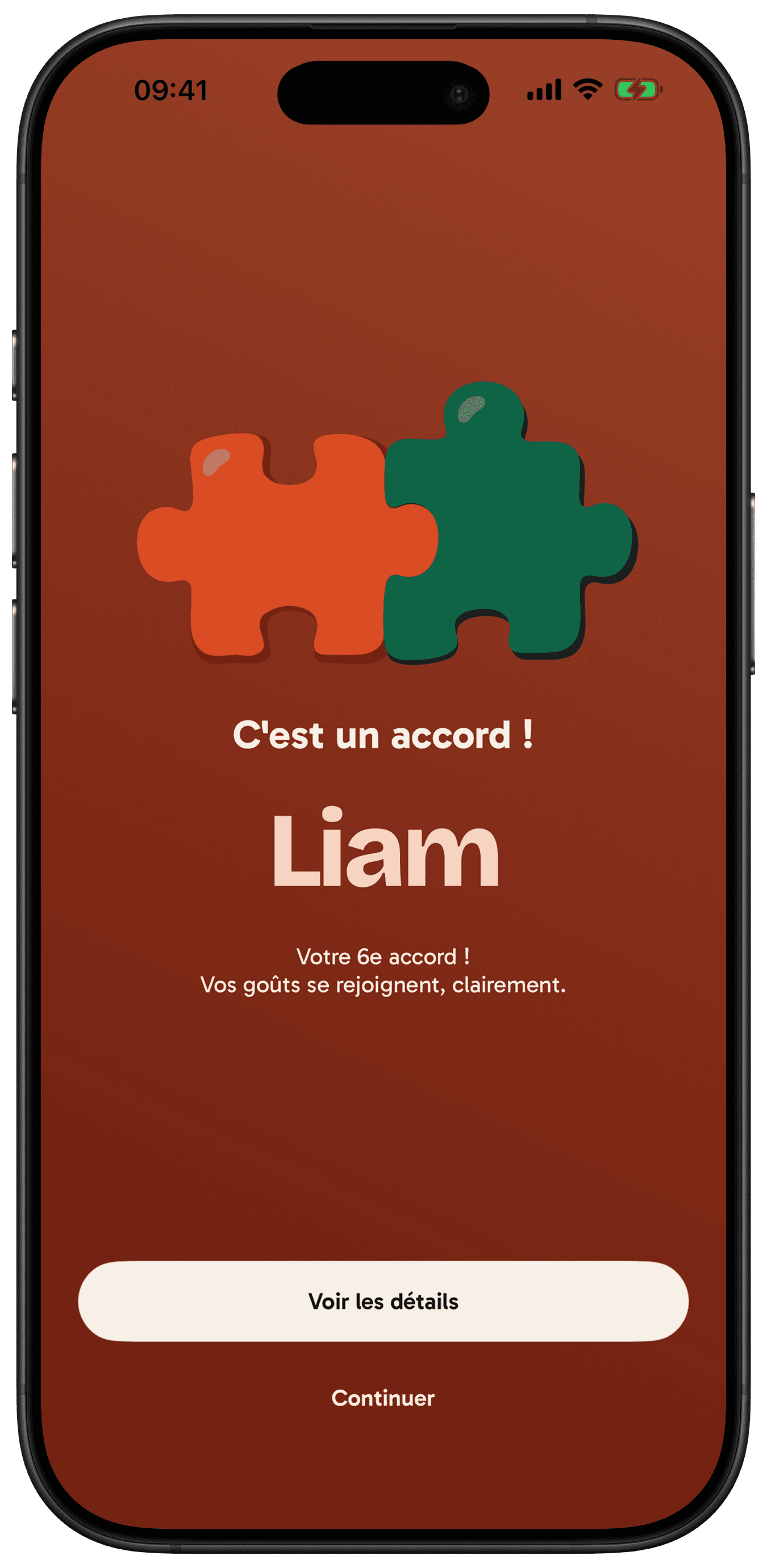 Écran d'accord : un prénom validé par vous deux